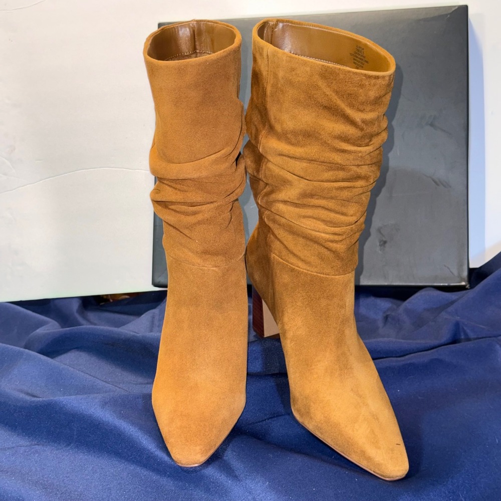 Vince Camuto Skylar Tan Suede Slouchy Block Heel Mid-Calf Boots VC-SKYLAR 11M - Picture 7 of 10